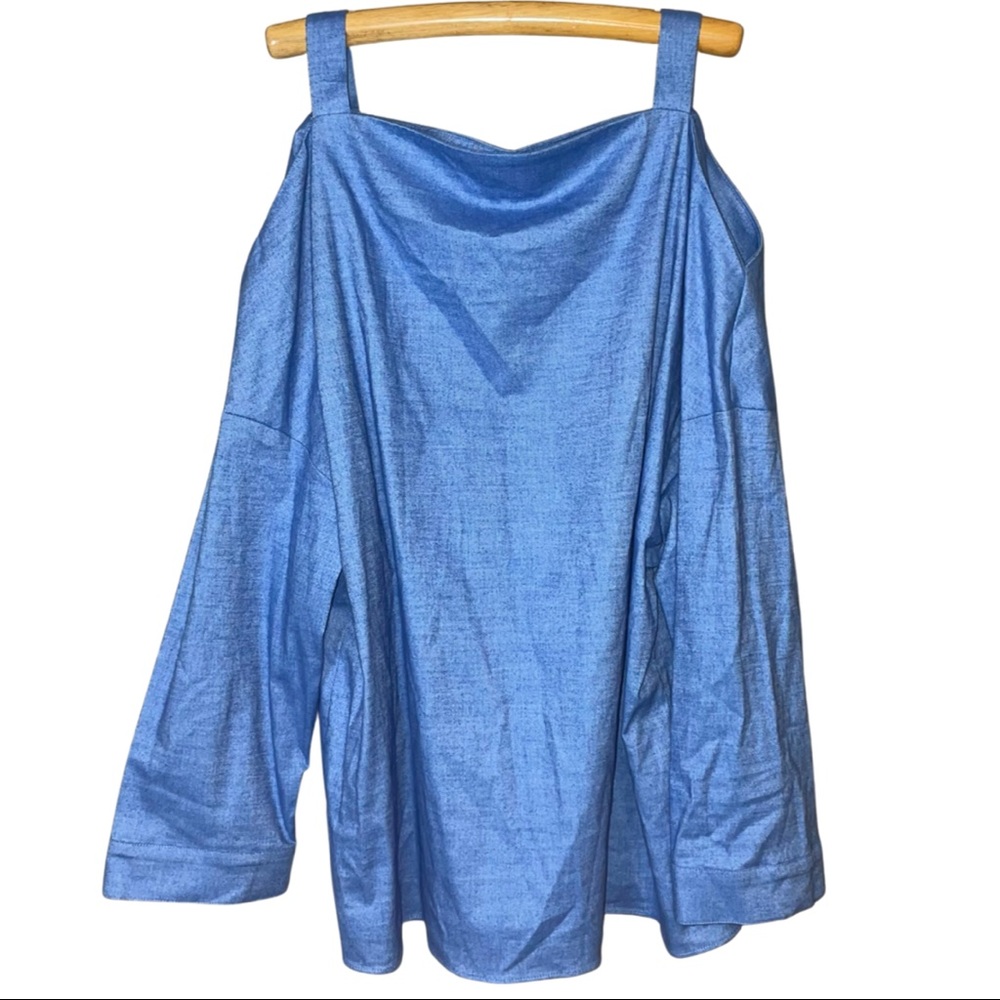 Tibi Cold Shoulder Chambray Blouse